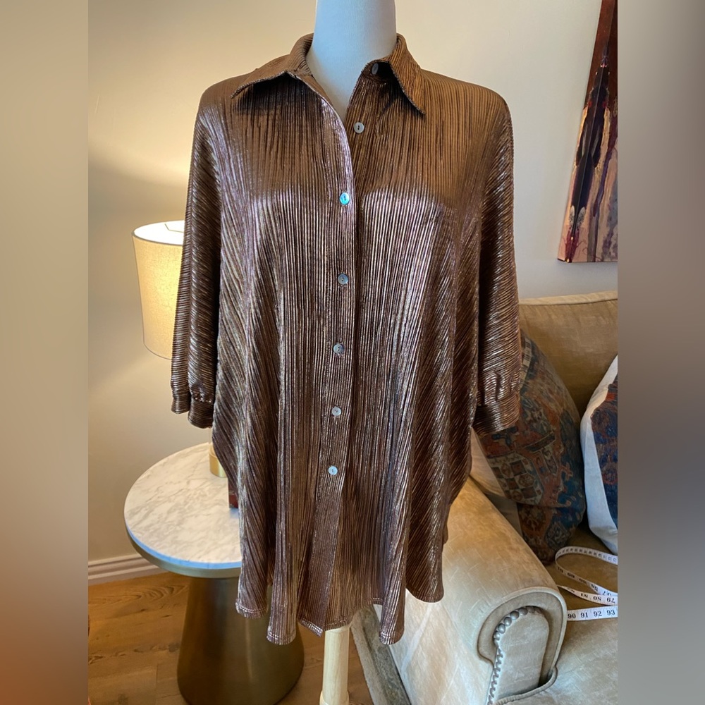 Bronze shimmer tunic button down